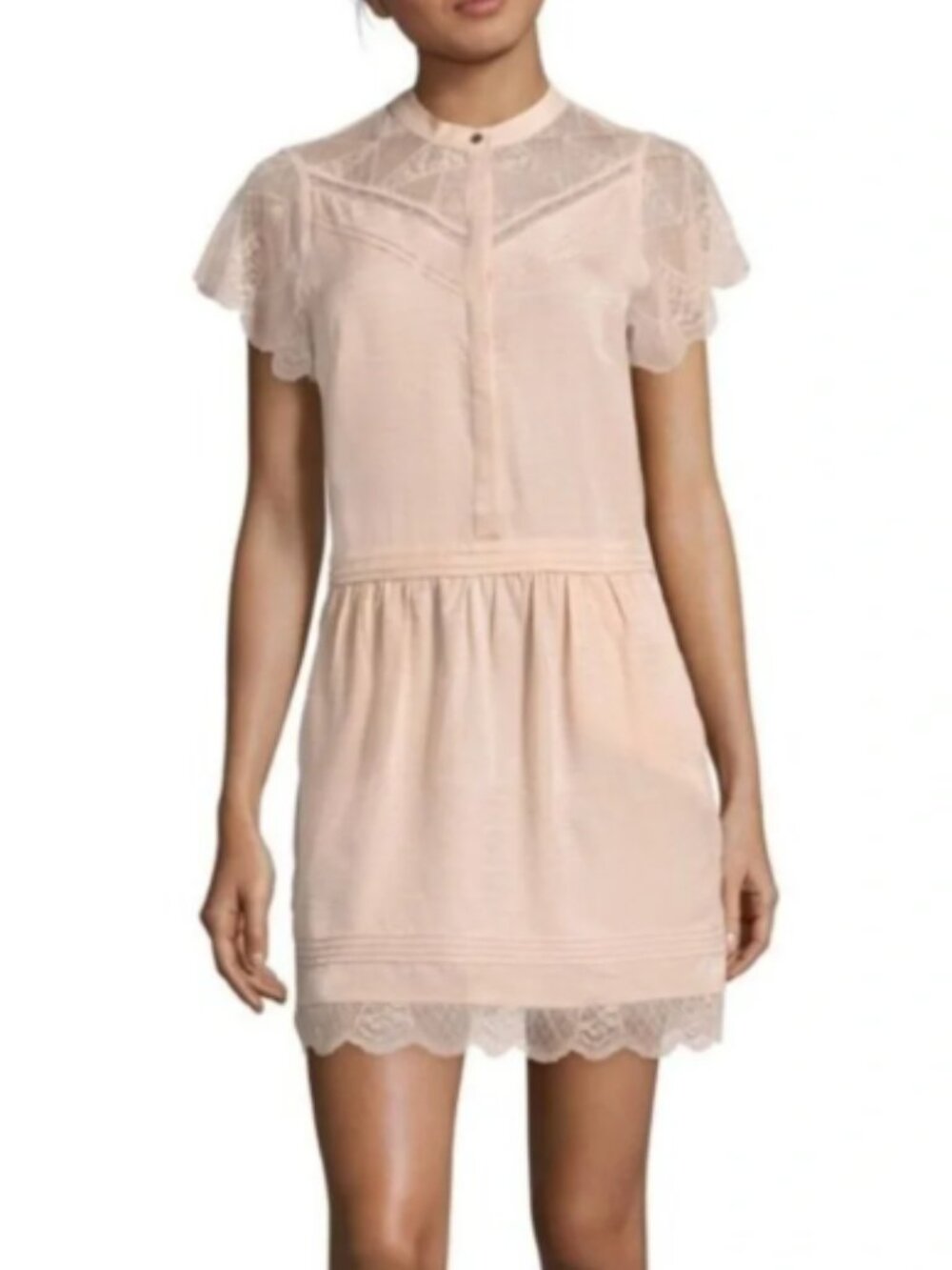 Zadig & Voltaire Deluxe Blush Pink Lace Trim Mini Dress Small